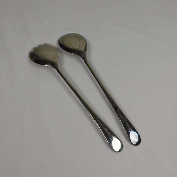 Silver Plated Salad Serving Set 9 3/8" Spoon Fork William Adams Pattern W1A6 - Picture 2 of 7